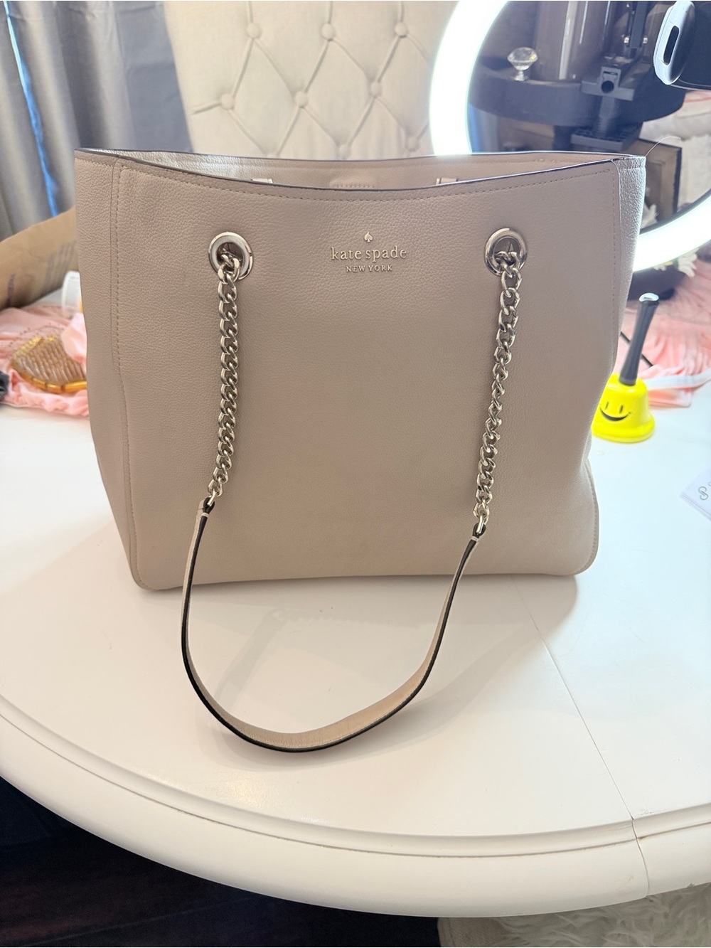 kate spade Taupe Pebbled Leather Chain-Handle Tote